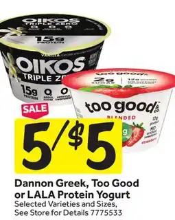 Stop&Shop Dannon Greek, Too Good or LALA Protein Yogurt offer