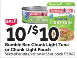 Stop&Shop Bumble Bee Chunk Light Tuna or Chunk Light Pouch offer