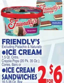 Bravo Supermarkets FRIENDLY'S ICE CREAM EXCLUDING Pistachio & Naturally ICE CREAM SANDWICHES offer