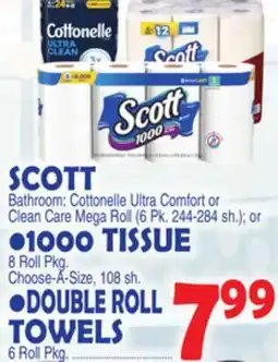 Bravo Supermarkets SCOTT •1000 TISSUE •DOUBLE ROLL TOWELS offer