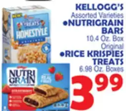 Bravo Supermarkets KELLOGG'S NUTRIGRAIN BARS 10.4 Oz. Box Original, RICE KRISPIES TREATS 6.98 Oz. Boxes offer