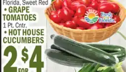 Bravo Supermarkets FLORIDA SWEET RED • GRAPE TOMATOES • HOT HOUSE CUCUMBERS offer