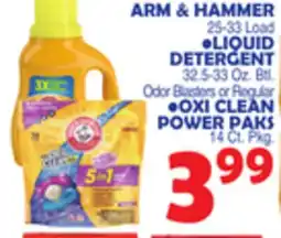 Bravo Supermarkets ARM & HAMMER LIQUID DETERGENT Odor Blasters or Regular OXI CLEAN POWER PAKS offer