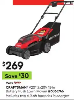 Lowe's V20 2x20V 15-in Battery Push Lawn Mower offer