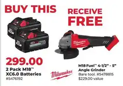 Runnings Milwaukee 2 Pack M18 XC6.0 Batteries offer