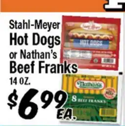 Western Beef Stahl-Meyer Hot Dogs or Nathan's Beef Franks offer