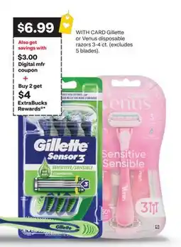 CVS Gillette or Venus disposable razors 3-4 ct offer