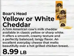 Sunset Foods Boar's Head Yellow or White Cheddar offer