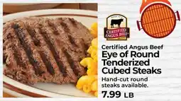 Sunset Foods Certified Angus Beef Eye of Round Tenderized Cubed Steaks offer