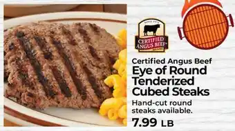 Sunset Foods Certified Angus Beef Eye of Round Tenderized Cubed Steaks offer