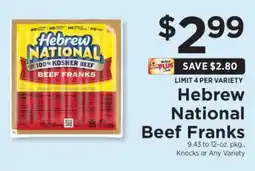 ShopRite Hebrew National Beef Franks offer