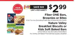 ShopRite Fiber ONE Bars, Brownies or Bites / Nature Valley Breakfast Biscuits or Kids Soft Baked Bars offer