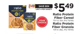 ShopRite Ratio Protein Fiber Cereal or Granola offer