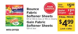 ShopRite Bounce & Gain Fabric Softener Sheets offer