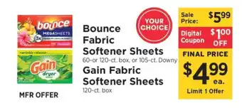 ShopRite Bounce & Gain Fabric Softener Sheets offer