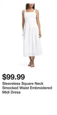 TJ Maxx Sleeveless Square Neck Smocked Waist Embroidered Midi Dress offer