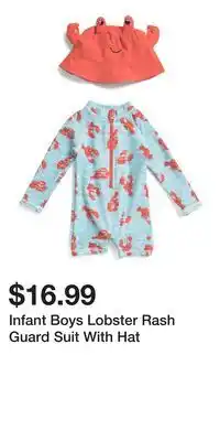 TJ Maxx Infant Boys Lobster Rash Guard Suit With Hat offer