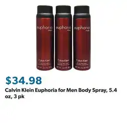 Sam's Club Calvin Klein Euphoria for Men Body Spray, 5.4 oz offer