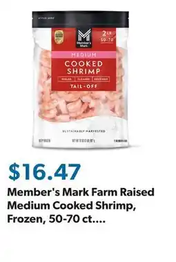 Sam's Club Member's Mark Farm Raised Medium Cooked Shrimp, Frozen, 50-70 ct. per pound, 2 lbs offer