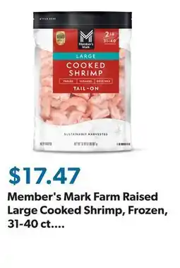 Sam's Club Member's Mark Farm Raised Large Cooked Shrimp, Frozen, 31-40 ct. per pound, 2 lbs offer