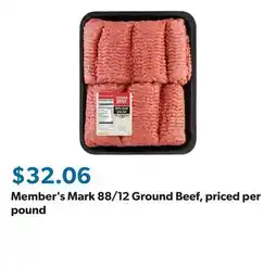 Sam's Club Member's Mark 88/12 Ground Beef, priced per pound offer