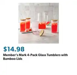 Sam's Club Member's Mark 4-Pack Glass Tumblers with Bamboo Lids offer