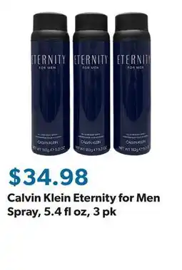Sam's Club Calvin Klein Eternity for Men Spray, 5.4 fl oz offer