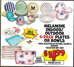 Ollie's MELAMINE INDOOR/OUTDOOR 4-PACK PLATES OR BOWLS offer