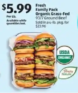 Aldi Fresh Family Pack Organic Grass-Fed 93/7 Ground Beef offer