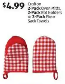Aldi Crafton Oven Mitts and Pot Holders or Flour Sack Towels offer
