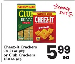 ACME Cheez-it Crackers 9.6-21 oz. pkg. or Club Crackers 18.8 oz. pkg offer