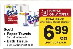 ACME Scott Paper Towels 6 ct. double rolls, Scott Bath Tissue 8 ct. 1000 sheet rolls offer