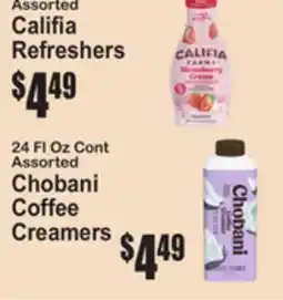 SuperFresh Assorted Califia Refreshers, 24 Fl Oz Cont Assorted Chobani Coffee Creamers offer