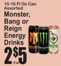 SuperFresh 15-16 Fl Oz Can Assorted Monster, Bang or Reign Energy Drinks offer