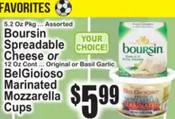 SuperFresh Boursin Spreadable Cheese or BelGioioso Marinated Mozzarella Cups offer