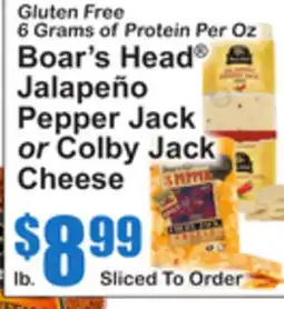 SuperFresh Boar's Head Jalapeño Pepper Jack or Colby Jack Cheese offer
