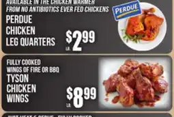 SuperFresh PERDUE CHICKEN LEG QUARTERS, FULLY COOKED WINGS OF FIRE OR BBQ TYSON CHICKEN WINGS offer