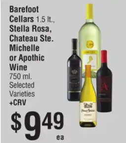 Smart & Final Barefoot Cellars, Stella Rosa, Chateau Ste. Michelle or Apothic Wine offer