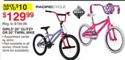 Dunham's Sports PACIFIC CYCLE GIRLS' 20 GLITZY OR 20 TWIRL BIKE offer