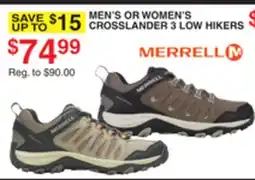 Dunham's Sports MERRELL MEN'S OR WOMEN'S CROSSLANDER 3 LOW HIKERS offer
