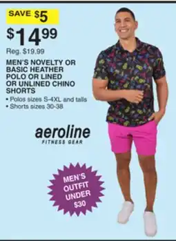 Dunham's Sports AEROLINE MEN'S NOVELTY OR BIG HEATHER POLO OR LINED OR UNLINED CHINO SHORTS offer