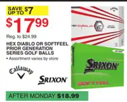 Dunham's Sports HEX DIABLO OR SOFTFEEL PRIOR GENERATION SERIES GOLF BALLS offer