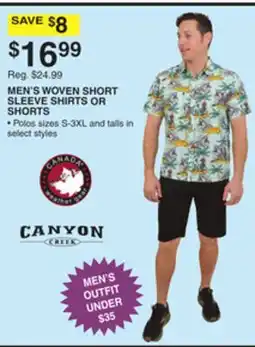 Dunham's Sports MEN'S WOVEN SHORT SLEEVE SHIRTS OR SHORTS offer