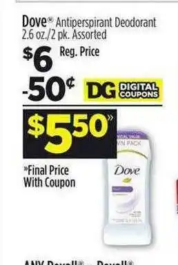 Dollar General Dove Antiperspirant Deodorant offer