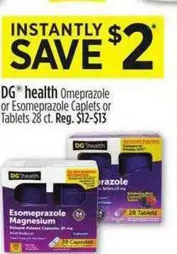 Dollar General DG Health Omeprazole Or Esomeprazole Caplets Or Tablets offer