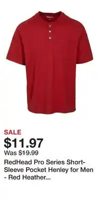 Cabela's RedHead Pro Series Short-Sleeve Pocket Henley for Men - Red Heather - S offer