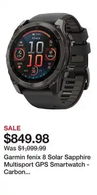 Cabela's Garmin fenix 8 Solar Sapphire Multisport GPS Smartwatch - Carbon Gray DLC - 47mm offer