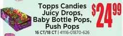 Jetro Topps Candies Juicy Drops, Baby Bottle Pops, Push Pops offer