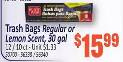 Jetro Trash Bags Regular or Lemon Scent, 30 gal offer