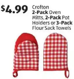 Aldi Crofton 2-Pack Oven Mitts, 2-Pack Pot Holders or 3-Pack Flour Sack Towels offer